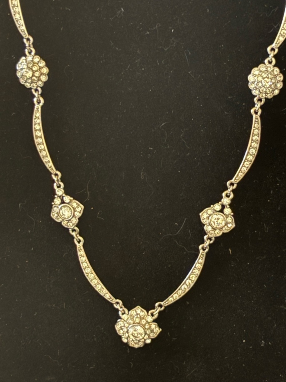 Carolee Crystal Rhinestone Necklace Choker 18” Silver Tone Vintage Look New $75